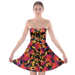 Red Floral Collage Print Design 2 Strapless Bra Top Dress by dflcprintsclothing