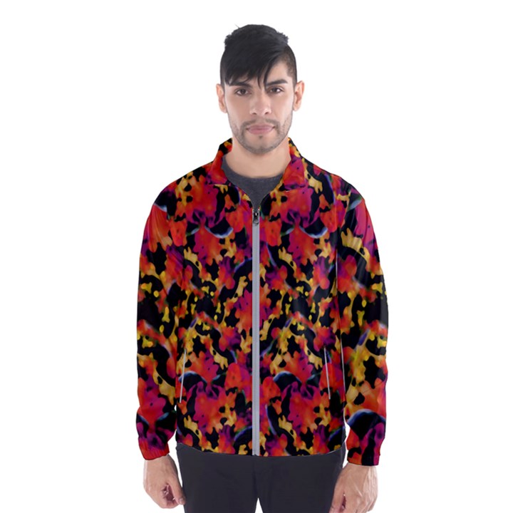 Red Floral Collage Print Design 2 Windbreaker (Men)