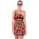 Red Floral Collage Print Design 2 One Soulder Bodycon Dress View1