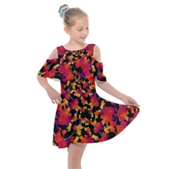 Red Floral Collage Print Design 2 Kids  Shoulder Cutout Chiffon Dress by dflcprintsclothing