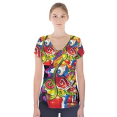 Dragon Lights Centerpiece Short Sleeve Front Detail Top