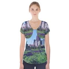 Lurie Garden Salvia River Short Sleeve Front Detail Top by Riverwoman