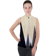 Geometric Landscape Mock Neck Chiffon Sleeveless Top by Valentinaart