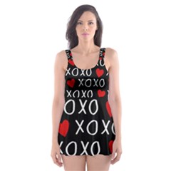 Xo Valentines Day Pattern Skater Dress Swimsuit by Valentinaart