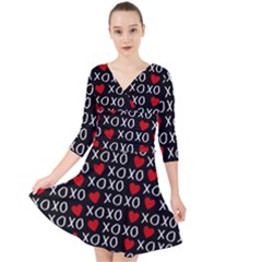 Xo Valentines Day Pattern Quarter Sleeve Front Wrap Dress by Valentinaart