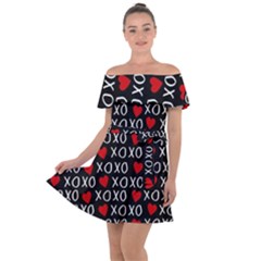 Xo Valentines Day Pattern Off Shoulder Velour Dress by Valentinaart
