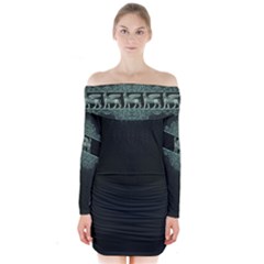 Green Lamassu 1 Long Sleeve Off Shoulder Dress by DoniainArt