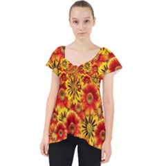 Brilliant Orange And Yellow Daisies Lace Front Dolly Top