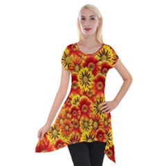 Brilliant Orange And Yellow Daisies Short Sleeve Side Drop Tunic