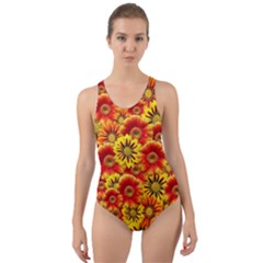 Brilliant Orange And Yellow Daisies Cut-Out Back One Piece Swimsuit