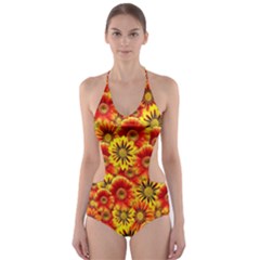 Brilliant Orange And Yellow Daisies Cut-Out One Piece Swimsuit