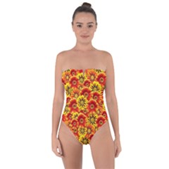 Brilliant Orange And Yellow Daisies Tie Back One Piece Swimsuit