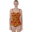 Brilliant Orange And Yellow Daisies Twist Front Tankini Set View1