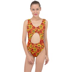 Brilliant Orange And Yellow Daisies Center Cut Out Swimsuit