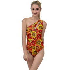 Brilliant Orange And Yellow Daisies To One Side Swimsuit