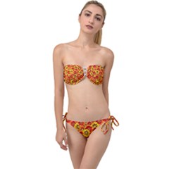 Brilliant Orange And Yellow Daisies Twist Bandeau Bikini Set
