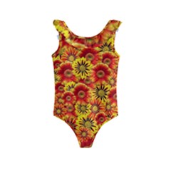 Brilliant Orange And Yellow Daisies Kids  Frill Swimsuit