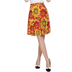 Brilliant Orange And Yellow Daisies A-Line Skirt