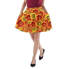 Brilliant Orange And Yellow Daisies A-Line Pocket Skirt