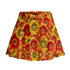 Brilliant Orange And Yellow Daisies Mini Flare Skirt