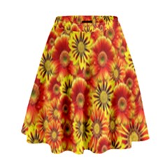 Brilliant Orange And Yellow Daisies High Waist Skirt