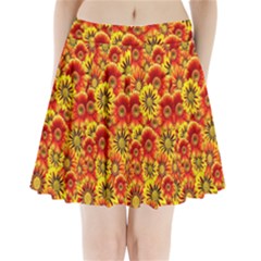 Brilliant Orange And Yellow Daisies Pleated Mini Skirt