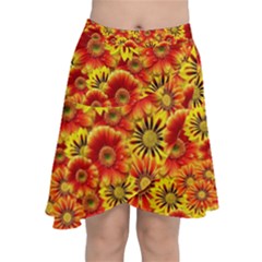 Brilliant Orange And Yellow Daisies Chiffon Wrap Front Skirt by retrotoomoderndesigns