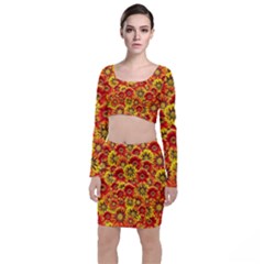Brilliant Orange And Yellow Daisies Top and Skirt Sets