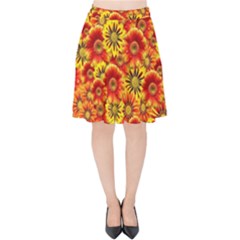 Brilliant Orange And Yellow Daisies Velvet High Waist Skirt