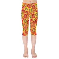 Brilliant Orange And Yellow Daisies Kids  Capri Leggings 