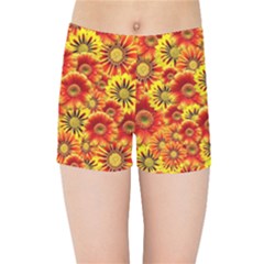 Brilliant Orange And Yellow Daisies Kids  Sports Shorts by retrotoomoderndesigns
