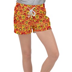 Brilliant Orange And Yellow Daisies Women s Velour Lounge Shorts by retrotoomoderndesigns