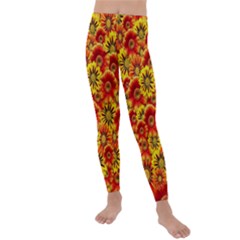 Brilliant Orange And Yellow Daisies Kids  Lightweight Velour Leggings by retrotoomoderndesigns