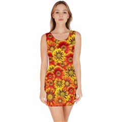 Brilliant Orange And Yellow Daisies Bodycon Dress by retrotoomoderndesigns