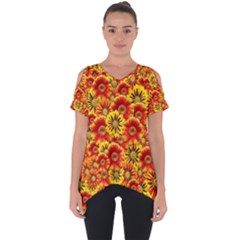 Brilliant Orange And Yellow Daisies Cut Out Side Drop Tee
