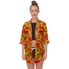 Brilliant Orange And Yellow Daisies Open Front Chiffon Kimono