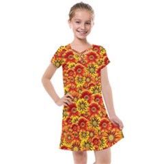 Brilliant Orange And Yellow Daisies Kids  Cross Web Dress