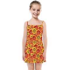 Brilliant Orange And Yellow Daisies Kids  Summer Sun Dress