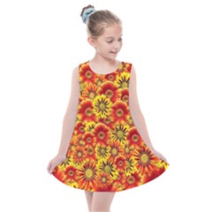 Brilliant Orange And Yellow Daisies Kids  Summer Dress