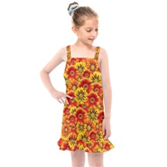 Brilliant Orange And Yellow Daisies Kids  Overall Dress