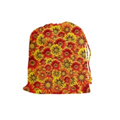 Brilliant Orange And Yellow Daisies Drawstring Pouch (Large)