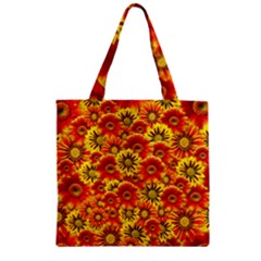 Brilliant Orange And Yellow Daisies Zipper Grocery Tote Bag by retrotoomoderndesigns