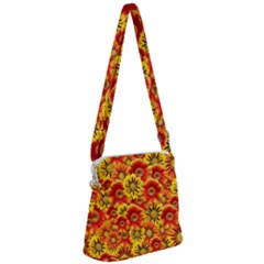 Brilliant Orange And Yellow Daisies Zipper Messenger Bag by retrotoomoderndesigns