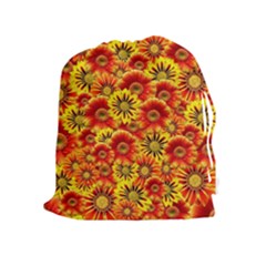 Brilliant Orange And Yellow Daisies Drawstring Pouch (XL)