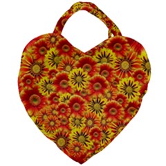 Brilliant Orange And Yellow Daisies Giant Heart Shaped Tote