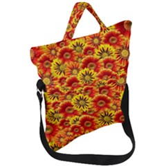 Brilliant Orange And Yellow Daisies Fold Over Handle Tote Bag