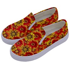 Brilliant Orange And Yellow Daisies Kids  Canvas Slip Ons by retrotoomoderndesigns