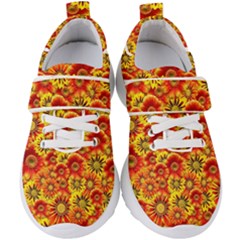 Brilliant Orange And Yellow Daisies Kids  Velcro Strap Shoes