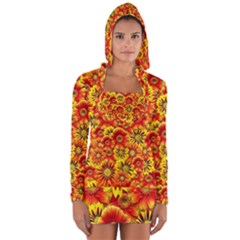 Brilliant Orange And Yellow Daisies Long Sleeve Hooded T-shirt