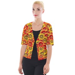Brilliant Orange And Yellow Daisies Cropped Button Cardigan
